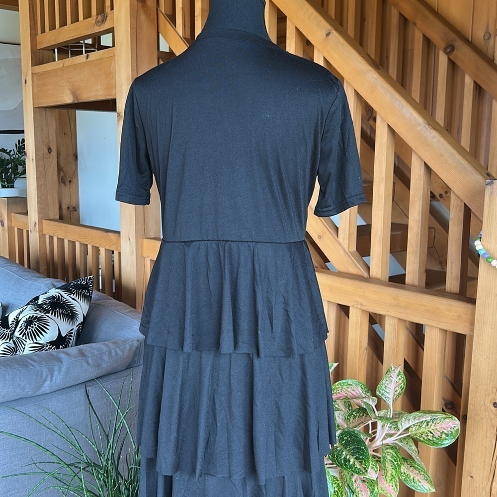 Jersey Black Tiered Dress, Size M/L - Picture 6 of 7